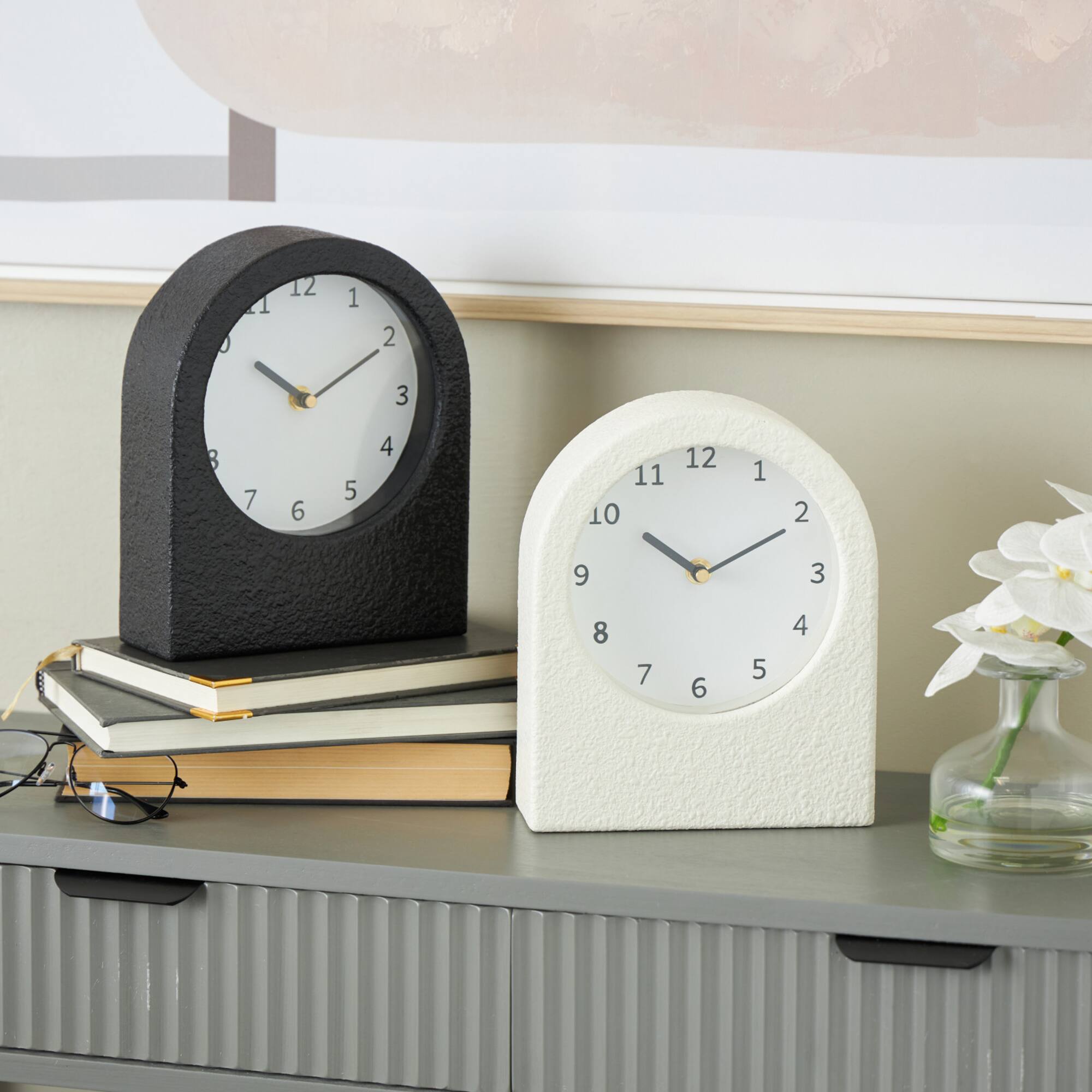 8.75" Textured Decorative Clock with Gold Accents Set